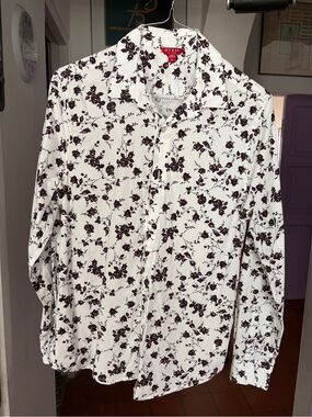 GUESS White Shirt with Deep purple Floral Print - Fitted